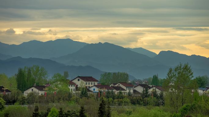 4K村庄夕阳延时