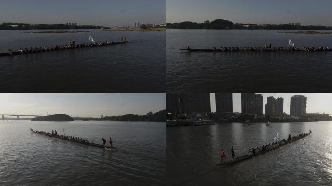 4K航拍广州国际龙舟比赛训练