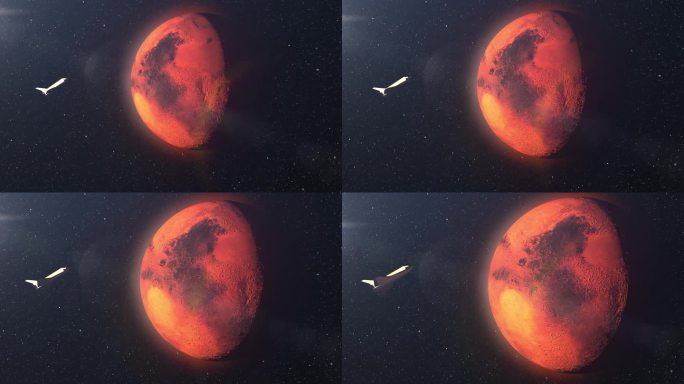 接近地球的航天飞机现实的电影视觉，红色的行星，外层空间的观点