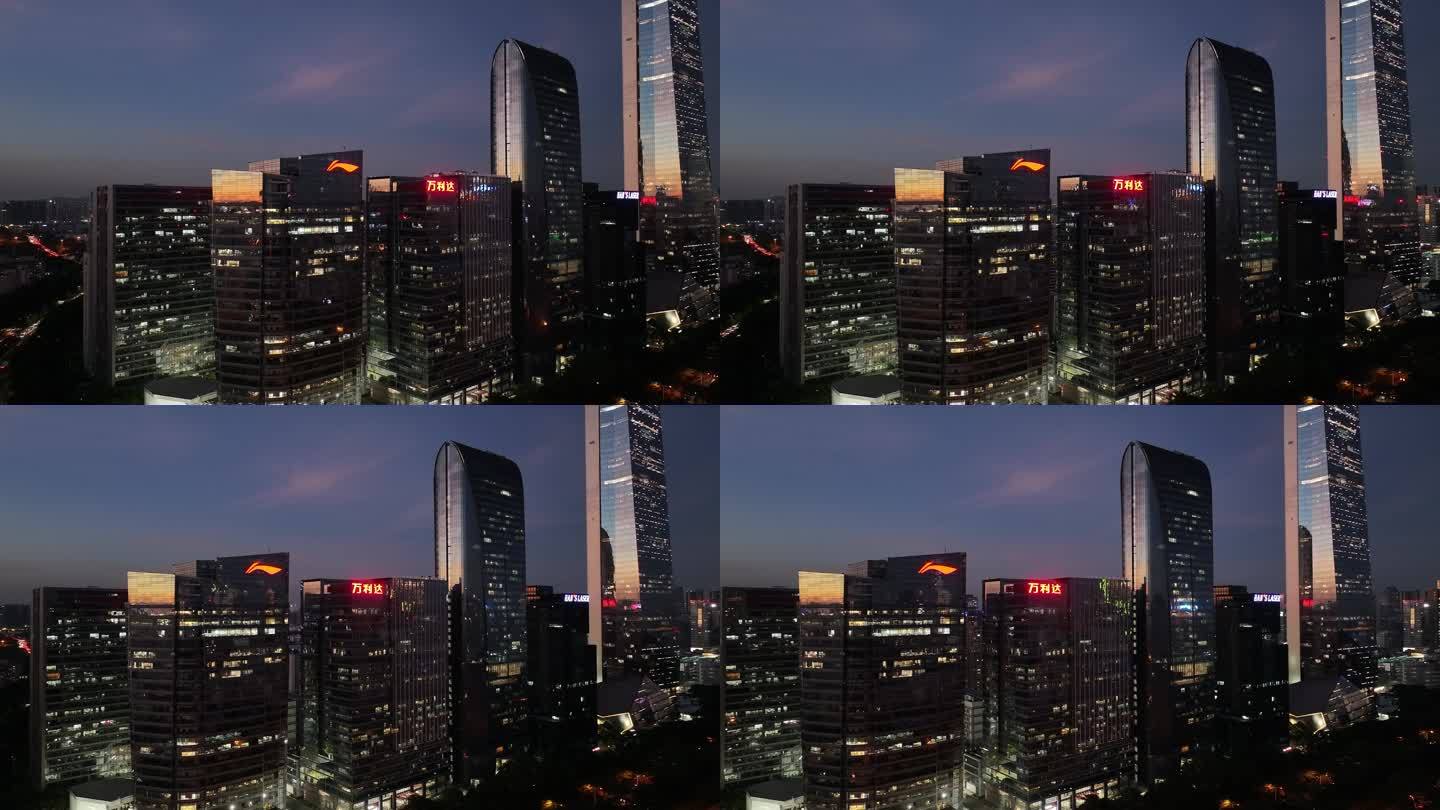 深圳南山区汉京金融中心建筑群夜景航拍