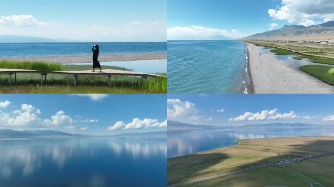 4k航拍新疆赛里木湖自然风光