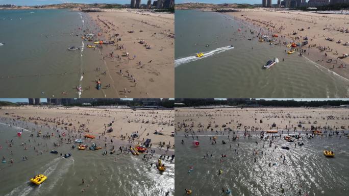 4K航拍平潭龙王头游客人群游玩沙滩