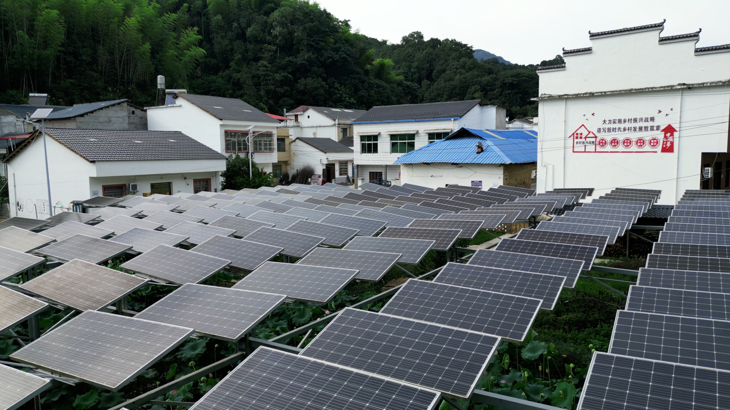 农村荷塘太阳能板光伏发电