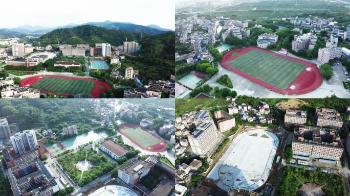 华南农业大学珠江学院航拍新建足球场建筑