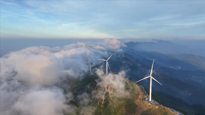 大气唯美风力发电清晨风电能源云雾航拍4K