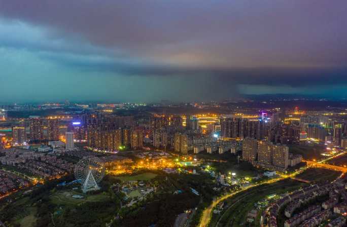 航拍台风天闪电暴风雨