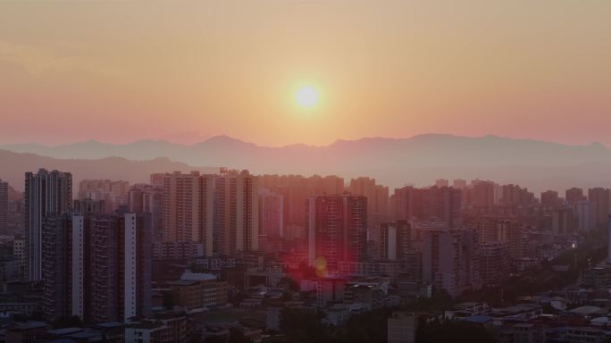 夕阳 城市夕阳 乡村田野夕阳航拍