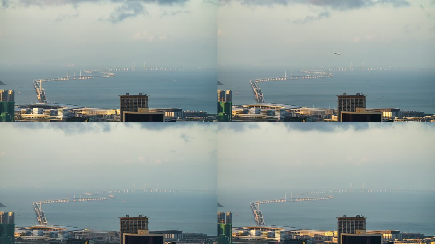「4k延时」港珠澳大桥飞机跃过大桥