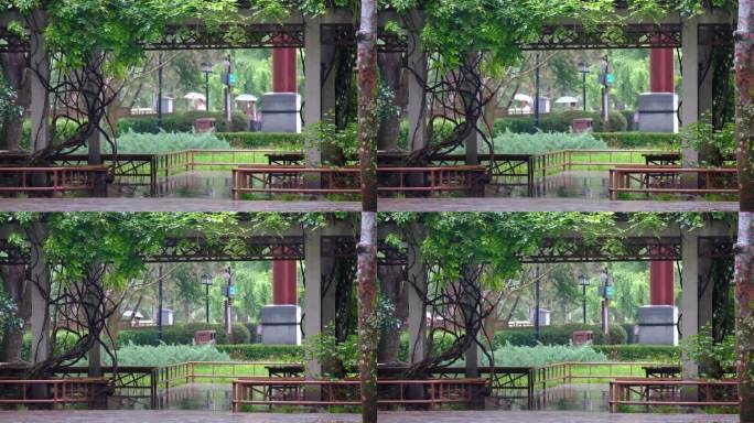 下雨天动漫即视感的公园空镜