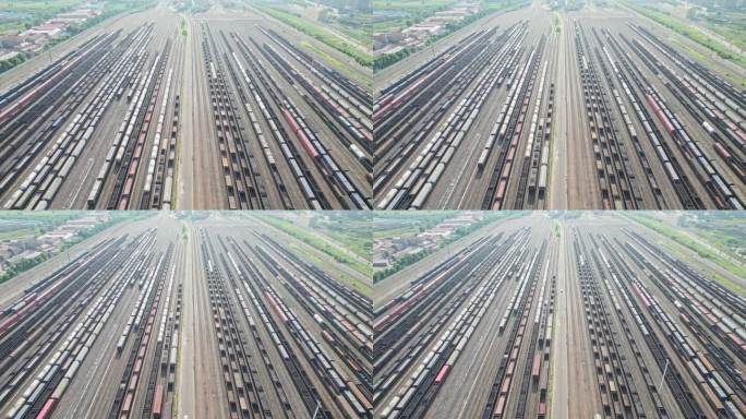中国黑龙江哈尔滨南站货运火车航拍