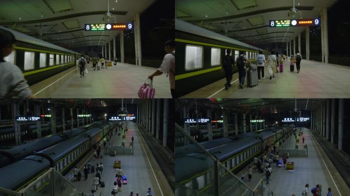 武昌火车站夜晚下车旅客