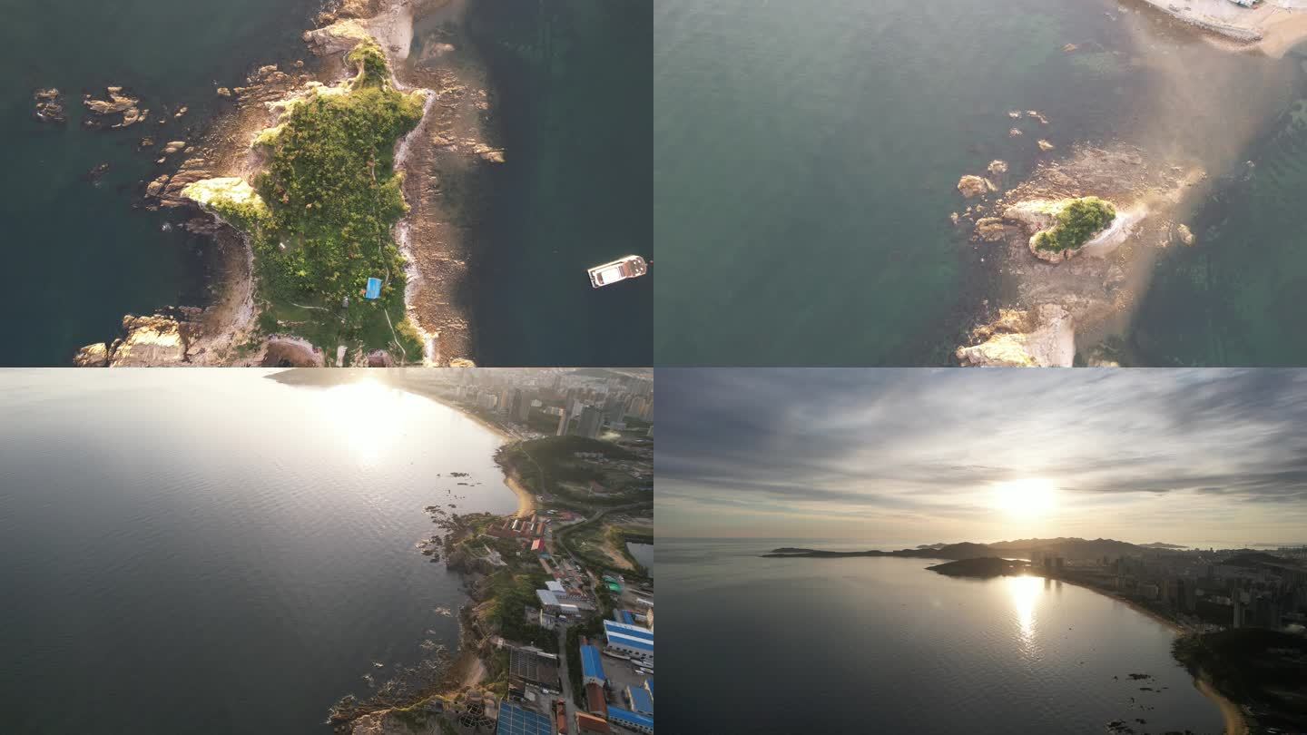 航拍俯瞰威海高新区西海岸的小石岛