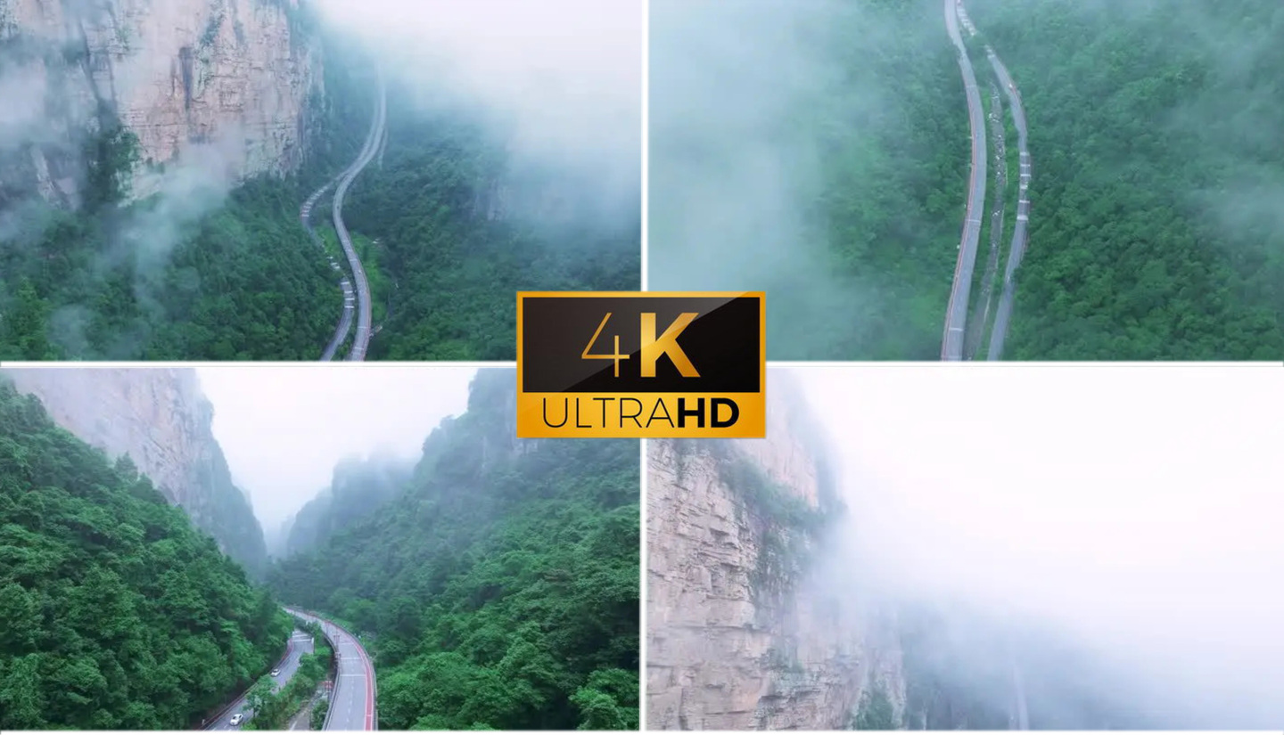 4K航拍云雾缭绕的武陵源大峡谷公路
