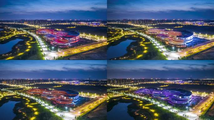 九江市鄱阳湖生态科技城夜景环绕航拍延时