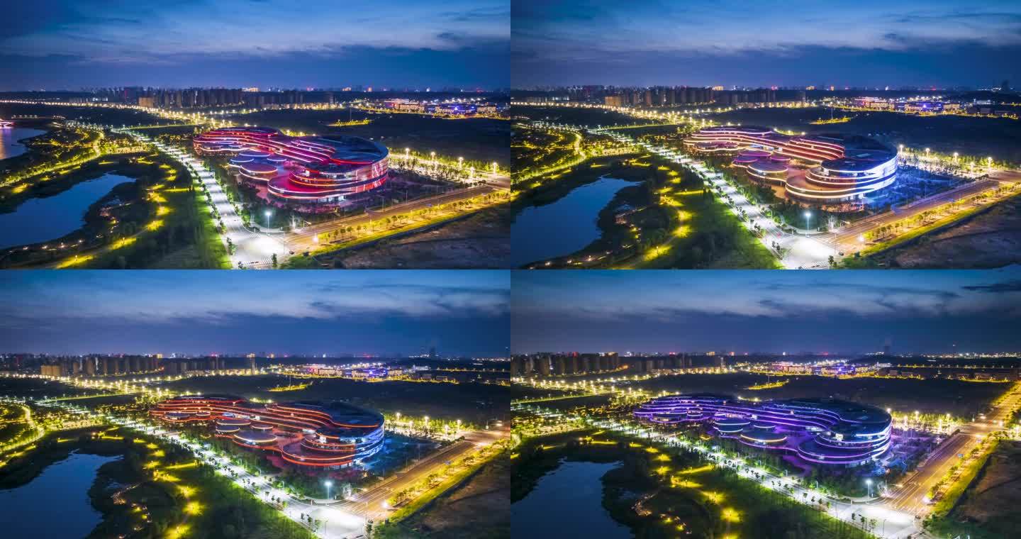 九江市鄱阳湖生态科技城夜景环绕航拍延时