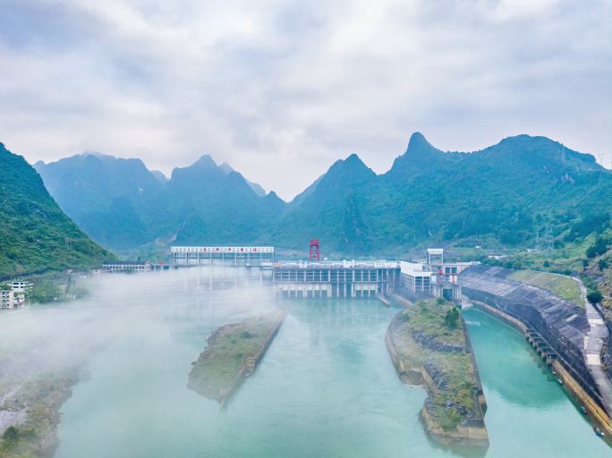 广西乐滩水电站航拍大范围延时