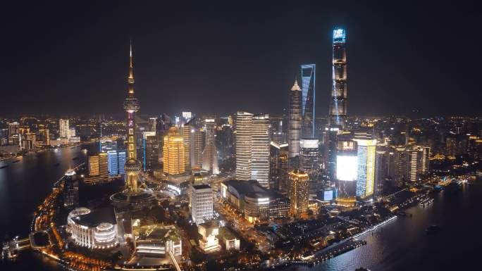 4K航拍上海外滩陆家嘴夜景风光