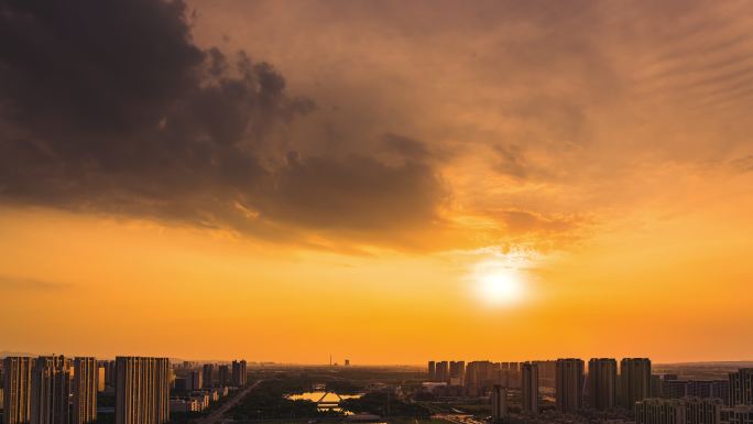 【4K】城市金色夕阳大气延时