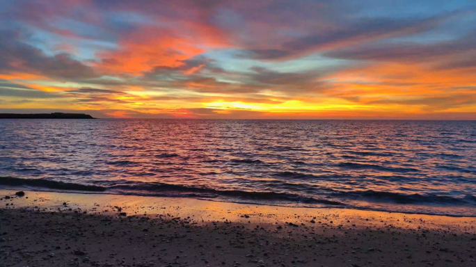 实拍4k海边落日夕阳