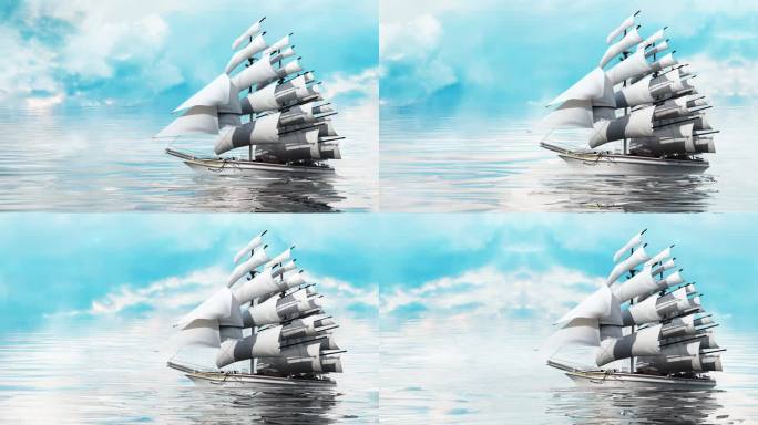 4K唯美的天空之境帆船背景素材