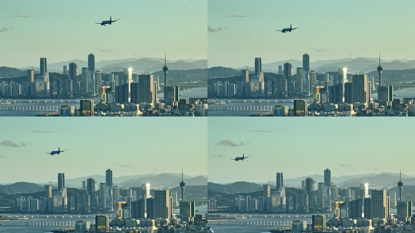 4K飞机经过澳门港珠澳大桥航拍