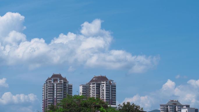 4k天空延时空镜楼房夏天晴天蓝天白云海