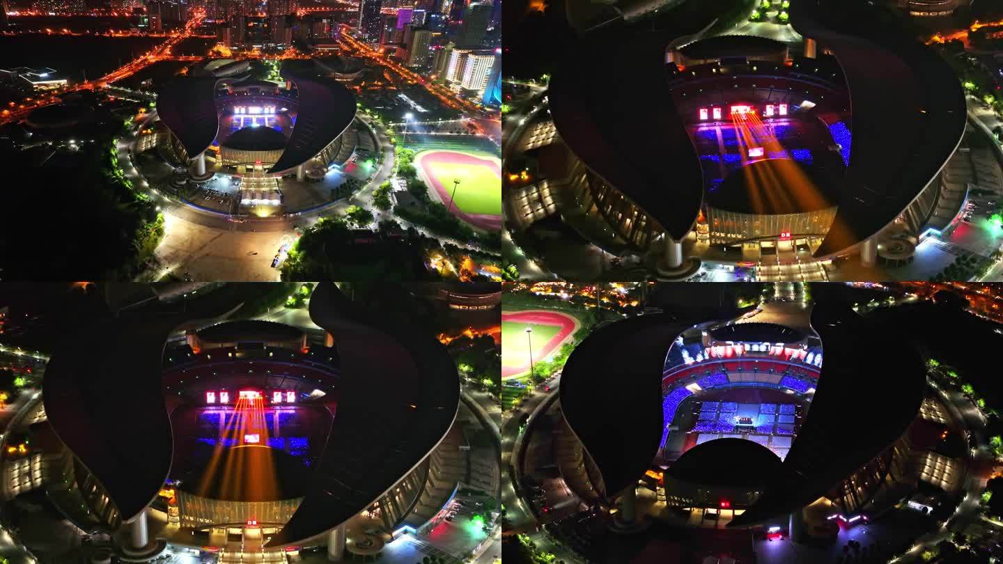 南宁五象新区体育中心夜景航拍视频