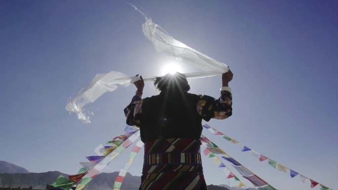 唯美西藏藏族经幡藏民祈祷祈福祷告藏族文化