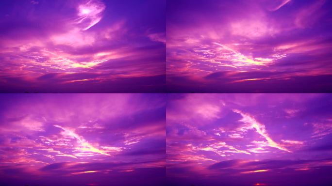 日出延时，紫粉色日出，卡通云，唯美朝阳