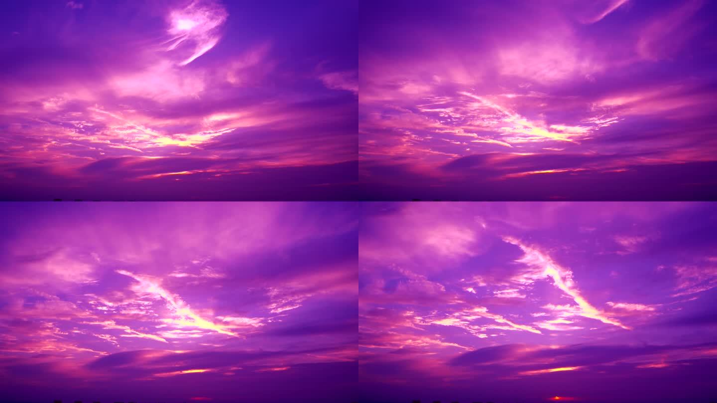 日出延时，紫粉色日出，卡通云，唯美朝阳