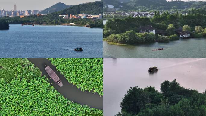 杭州湘湖各种水上活动4K航拍