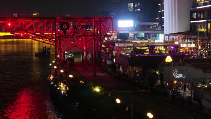 广州海珠区琶醍码头广场夜景航拍