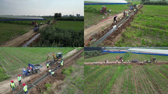 农田水利工程水渠灌溉施工建设航拍