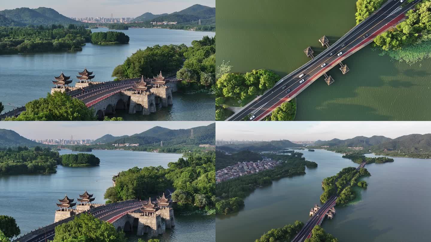 杭州湘湖四亭桥4K航拍