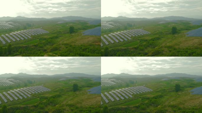 航拍遍布山野的太阳能电板发电站