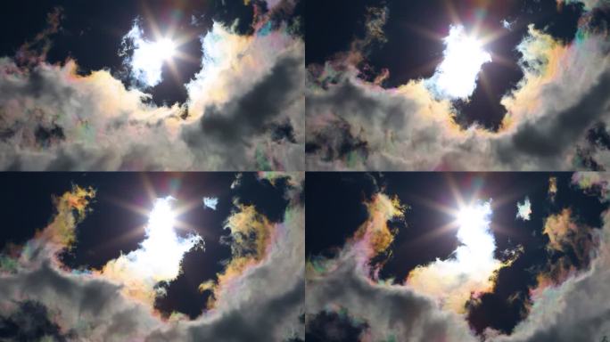 空镜头阳光照出彩色的云