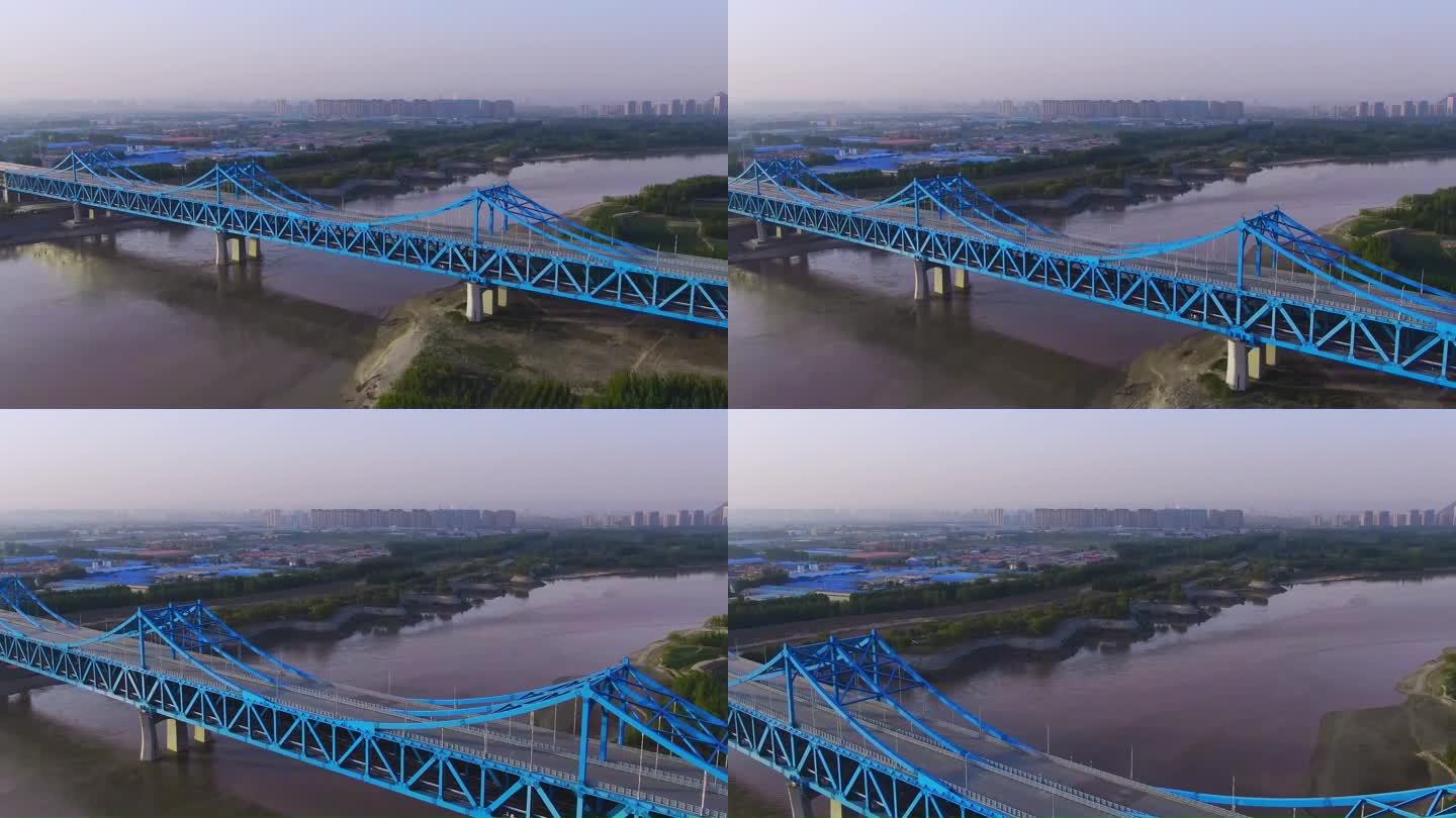 山东济南黄河石济客专公铁两用大桥航拍