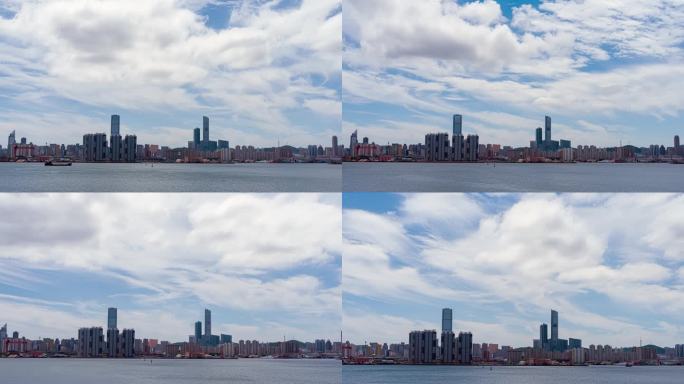 大连市城市天际线蓝天白云延时摄影