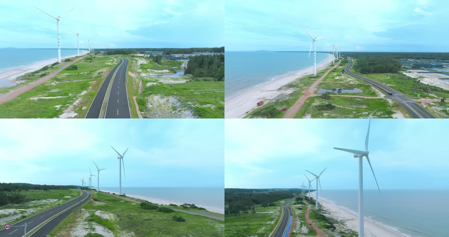 海边风力发电机风车群航拍05