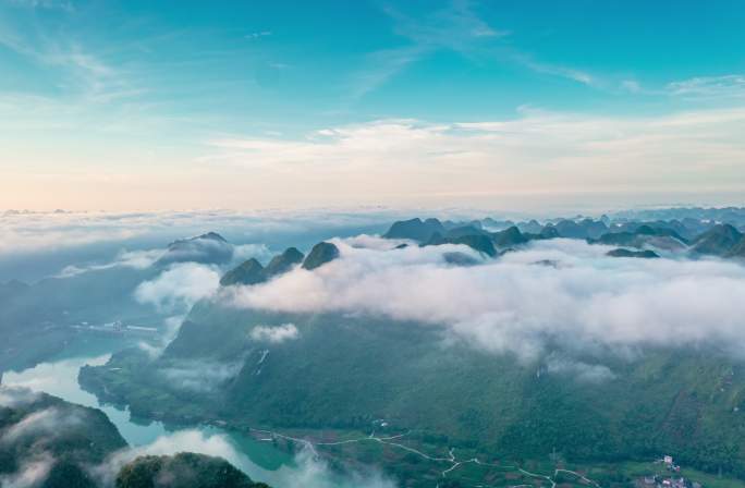 广西山区 红水河云海航拍延时