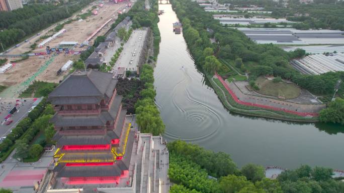 陕西西安汉城湖古建筑塔落日航拍8