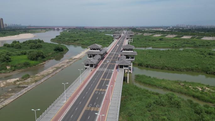 渭河生态景区灞渭桥4k航拍大桥