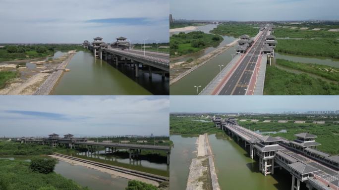 渭河生态景区灞渭桥4k航拍大桥