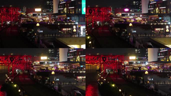 广州海珠区琶醍码头广场夜景航拍