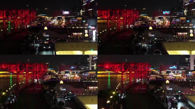 广州海珠区琶醍码头广场夜景航拍