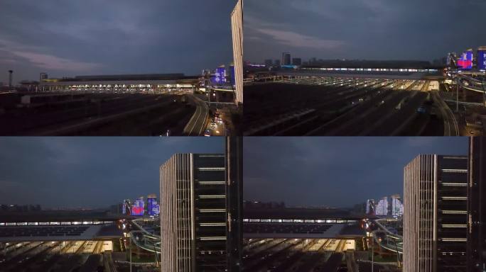 航拍·南京南站侧面城市夜景
