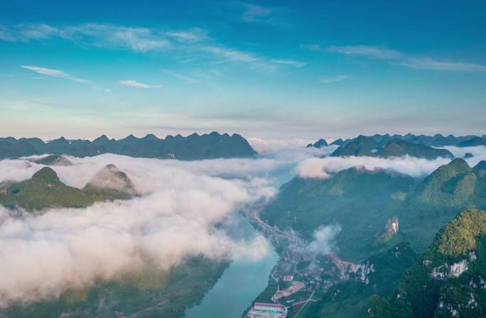 广西山区 红水河云海航拍延时