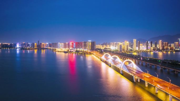 九江八里湖大桥夜景航拍延时