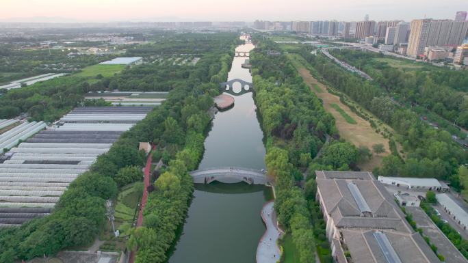 陕西西安汉城湖古建筑塔落日航拍4