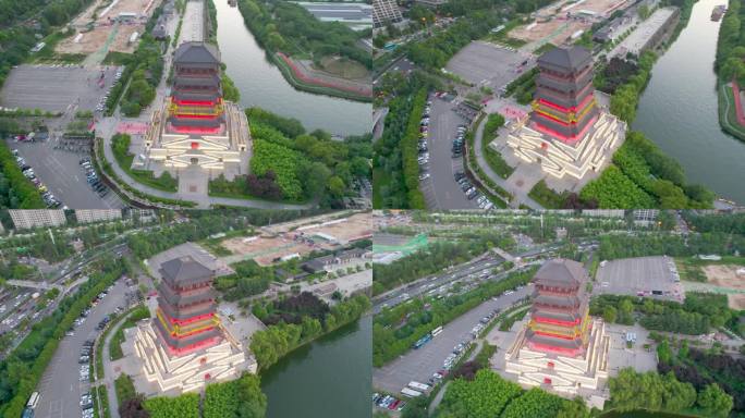陕西西安汉城湖古建筑塔落日航拍10